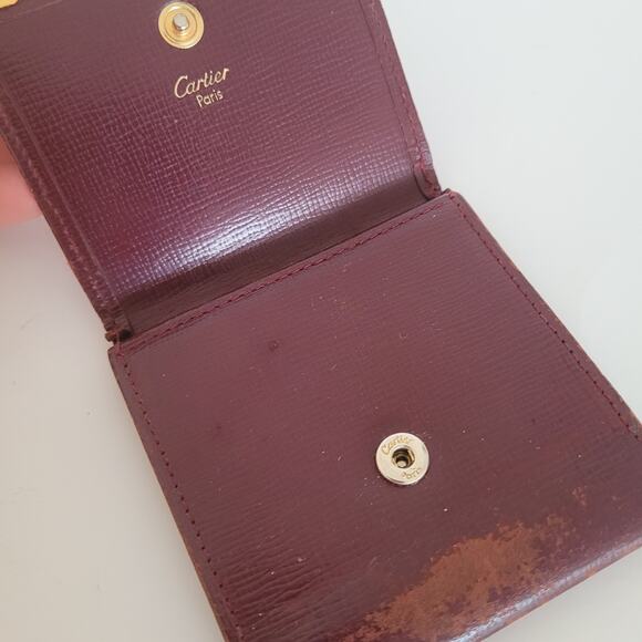 Cartier Vintage Mini Coin Holder Wallet Bordeaux Leather Small Red Burgundy - Picture 4 of 9